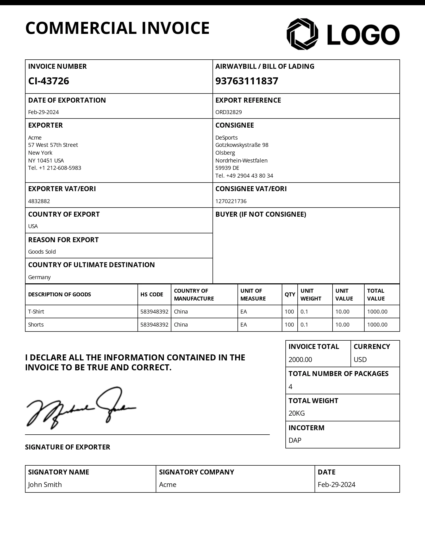 Commercial Invoice