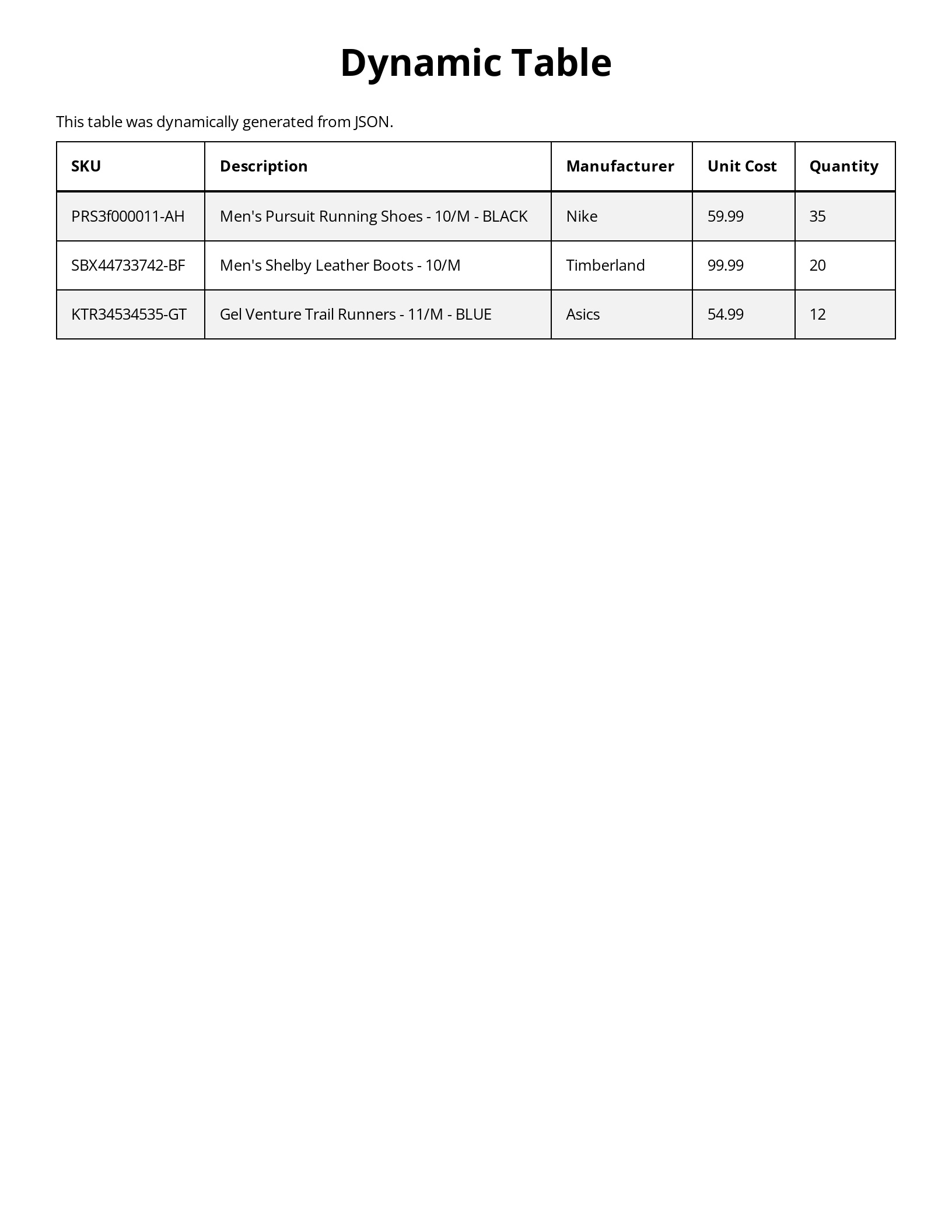 Dynamic Table (basic)