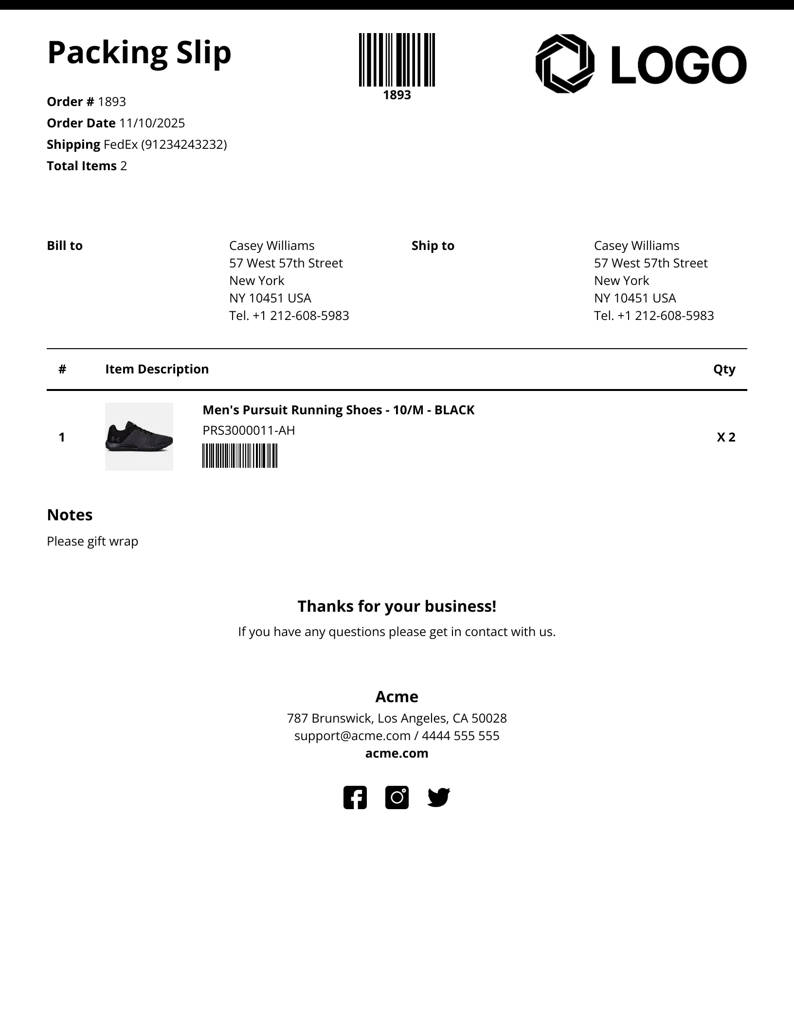 Packing Slip