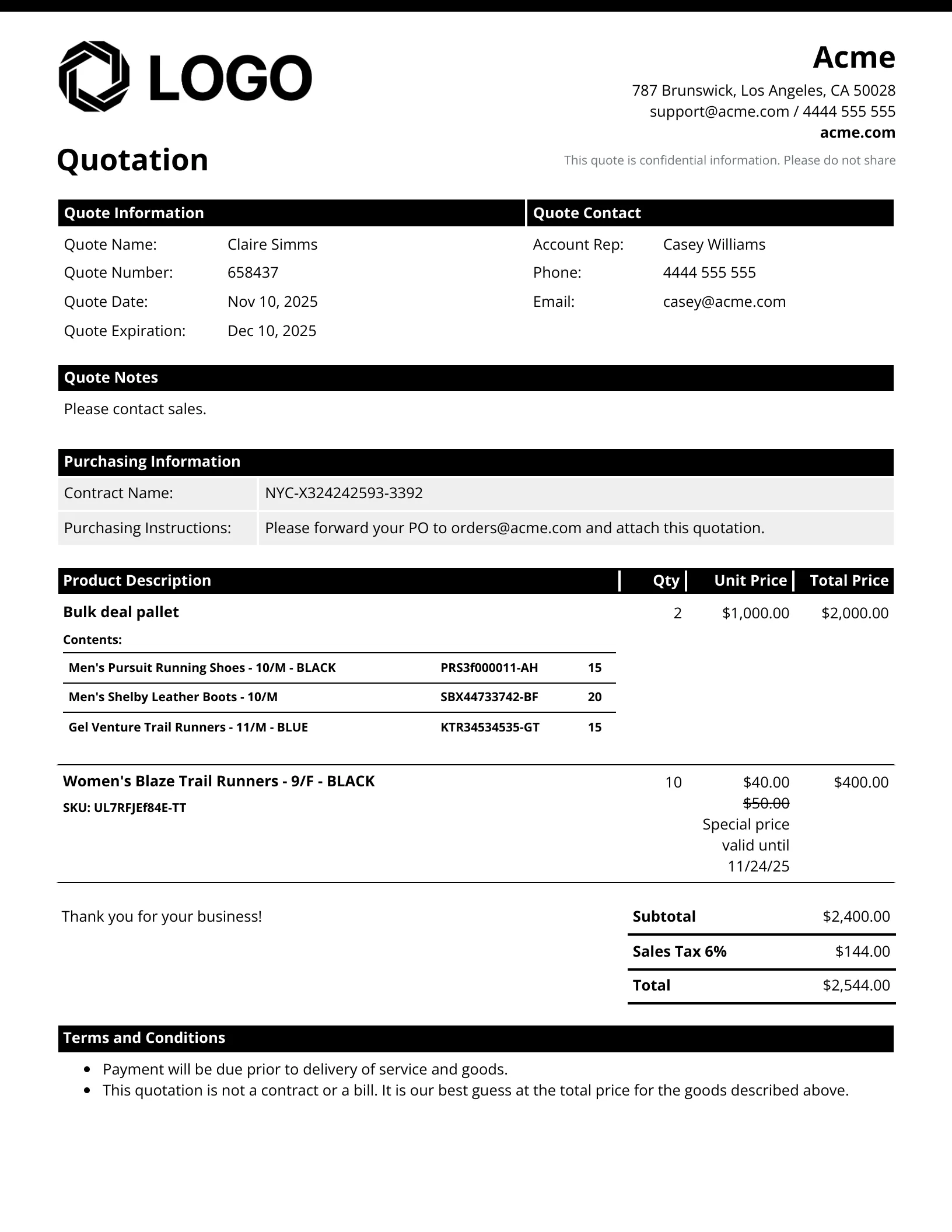 Quotation (detailed)
